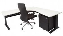 90 Degree Corner Workstations With Metal Mobile Pedestal. Span C Leg Frame And Modesty. Choice Black, Grey, White